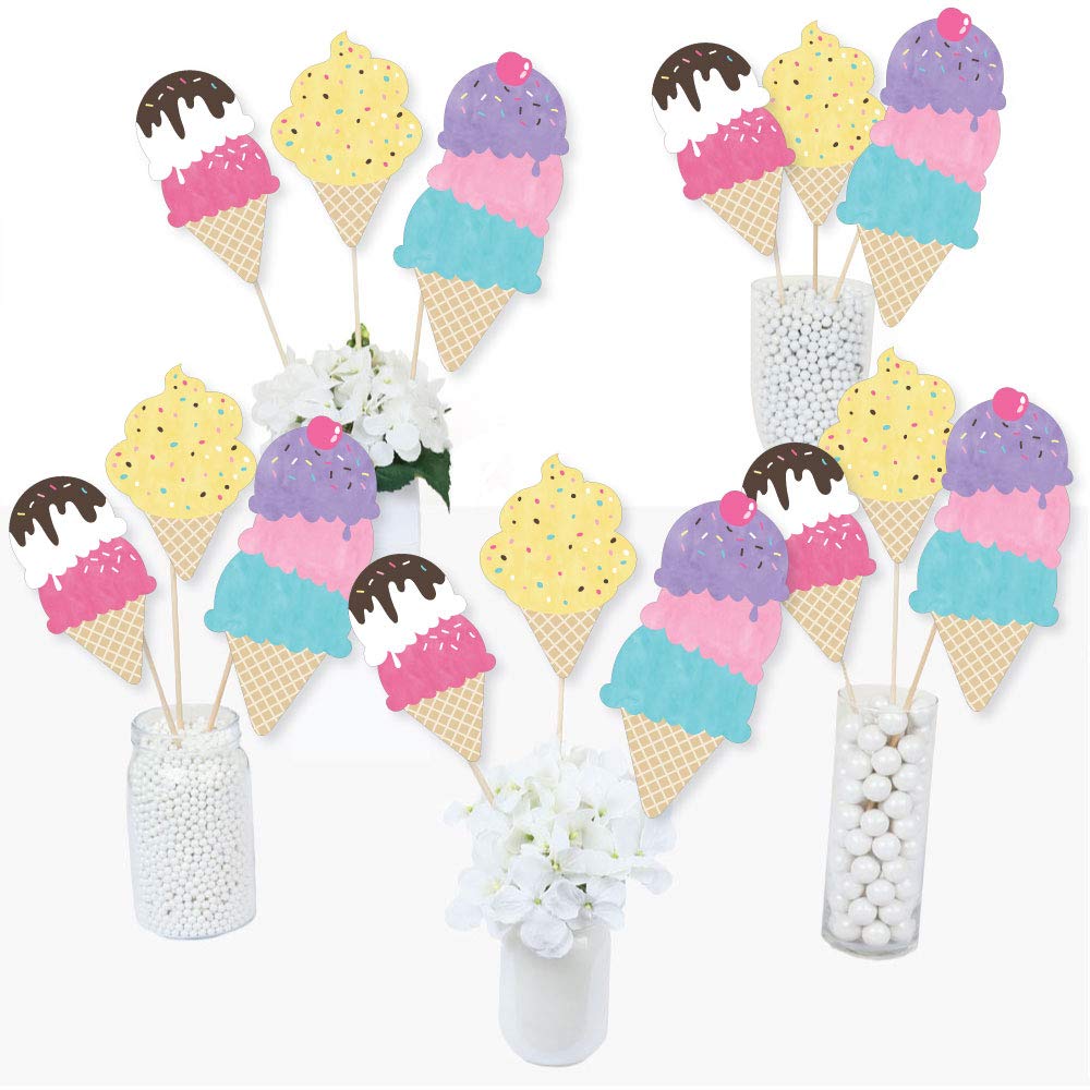 Big Dot of Happiness Scoop Up the Fun - Ice Cream - Sprinkles Party Centerpiece Sticks - Table Toppers - Set of 15