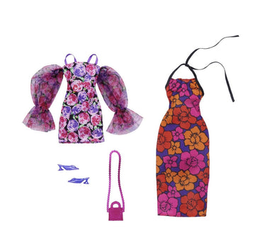 Barbie Clothes Set, Fashion & Accessory 2-Pack Dolls, 2 Dressy Floral-Themed Outfits with Styling Pieces for Complete Looks