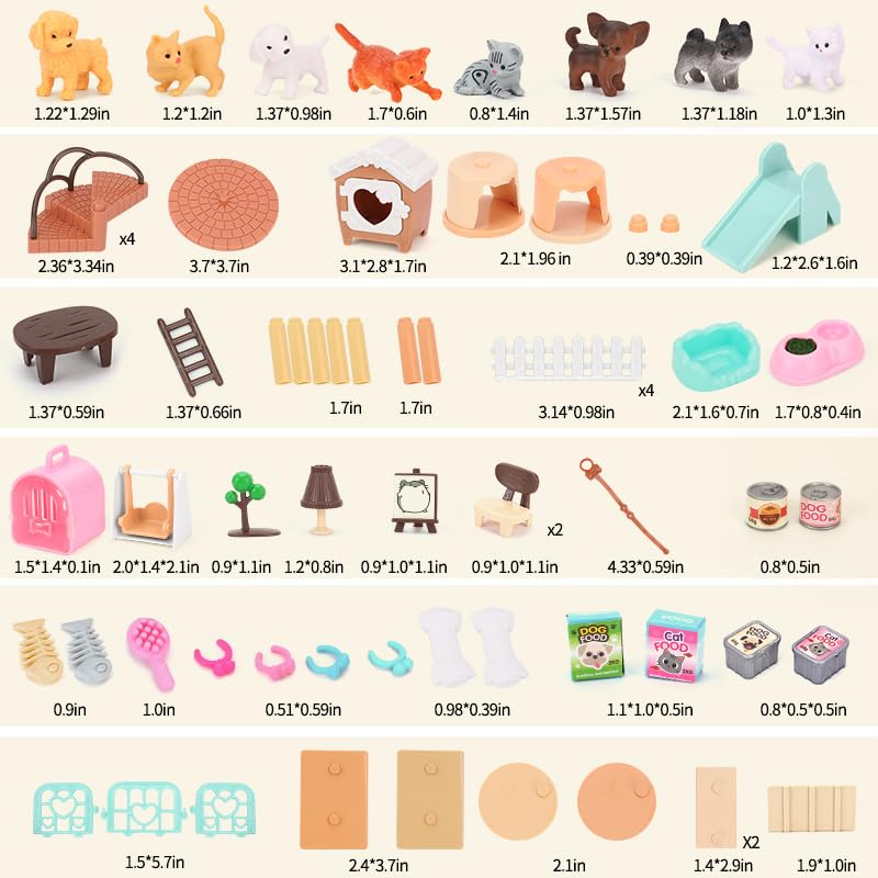 BananMelonBM 67 PCS Cat and Dog Pet Figurine Playset, Pretend Play Toy for Kids Creative DIY Realistic Detailed, Educational Gift for Kids, Toddlers