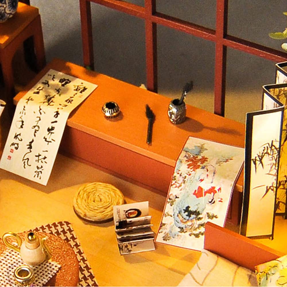 Lannso DIY Dollhouse Miniature Wooden Furniture Kit, Doll House Kit with Dust Proof Cover, Chinese Style Dollhouse,Mini Handmade Wooden Dollhouse Toys