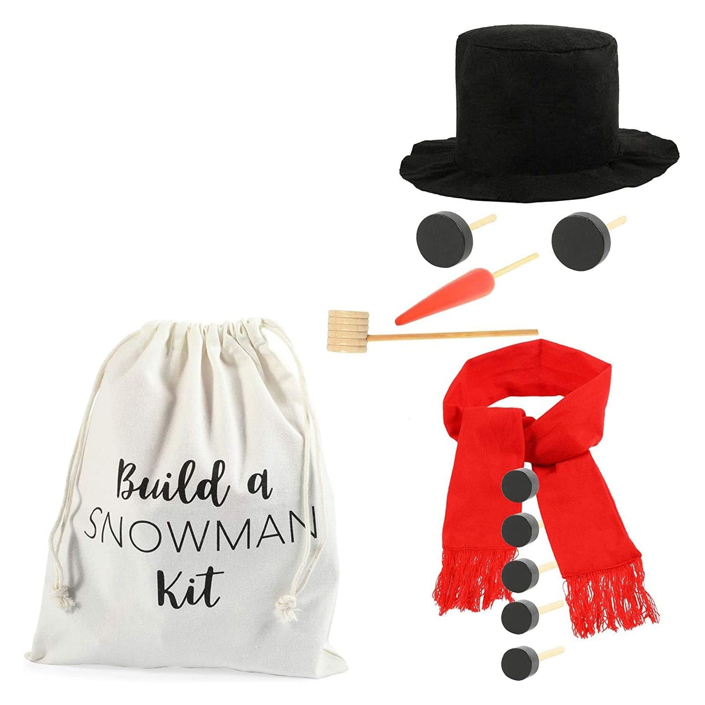 Blue Panda Build a Snowman Kit Outdoor - Multicolor Drawstring Bag, 11.5 x 9.5 in - Outdoor Snowman Kit for Kids & Adults with Hat, Scarf, Carrot
