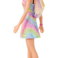 Barbie Fashionistas Doll #190 with Purple-Streaked Blonde Hair, Romper Dress, Yellow Wedge Sneakers & Bracelet Accessory