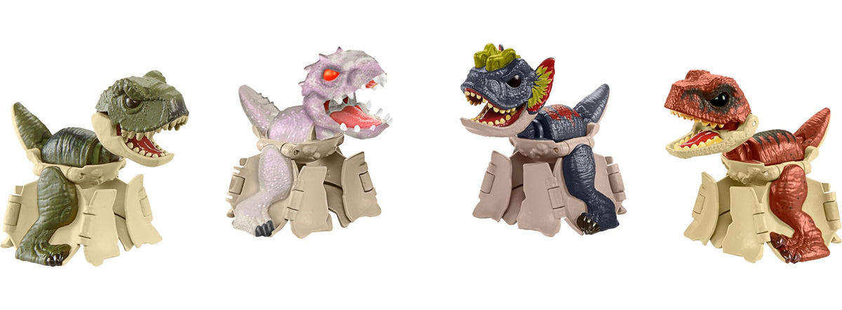 Mattel Jurassic World Hidden Hatchers Figure 4-Pack, Survival Instinct Set with 2-in-1 Transforming Toy, 8-Step Egg to Dinosaur