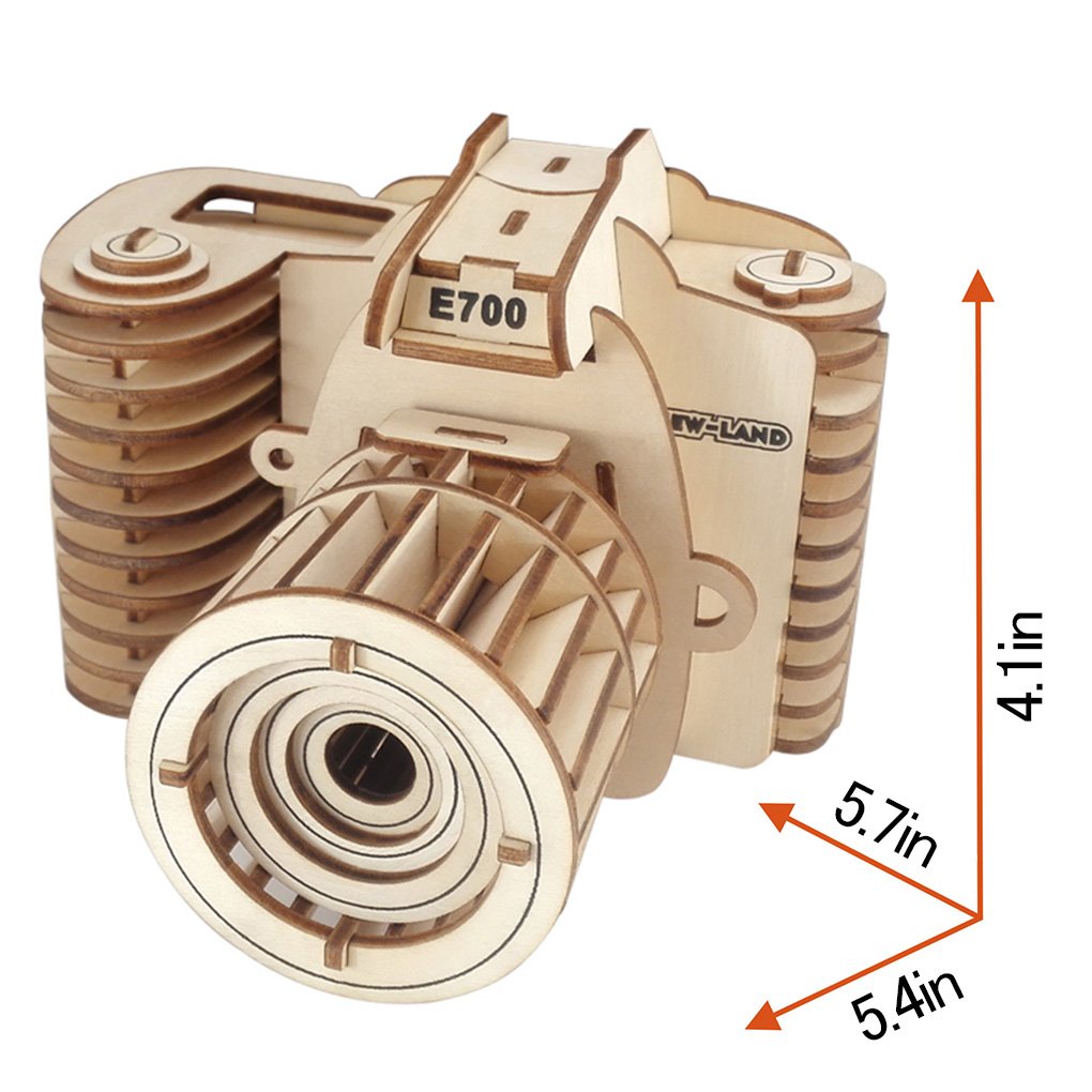 Bitopbi 3D Wooden Puzzles Laser Engraving DIY Safe Assembly Constructor Kit Toy for Teens and Adults (F1 Camera)