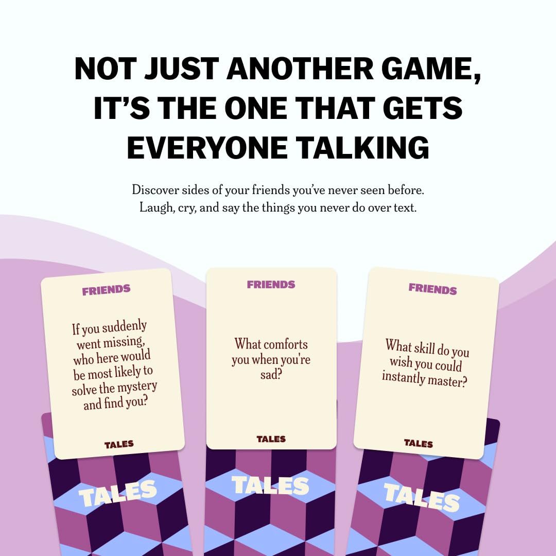 TALES 150 Conversation Cards, Friends Edition, Fun Friend Games for Adults, Teens, Kids, Perfect for Parties, Game Nights, Gifts & Gatherings