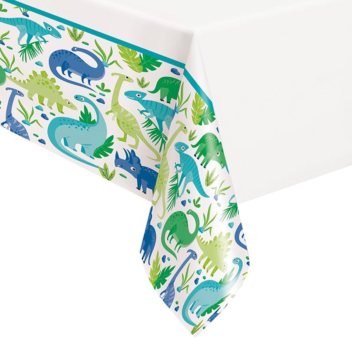 Blue & Green Plastic Dinosaur Table Cover (54"x84") 1 Count - Perfect for Kids' Parties, Jurassic-Themed Celebrations