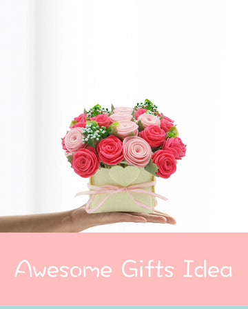 BAZIMA ALICE DIY Felt Flower Kit, Pink Rose Bouquet Kit, Floral Gifts - Arrange Pre-Cut Flowers and Foliage