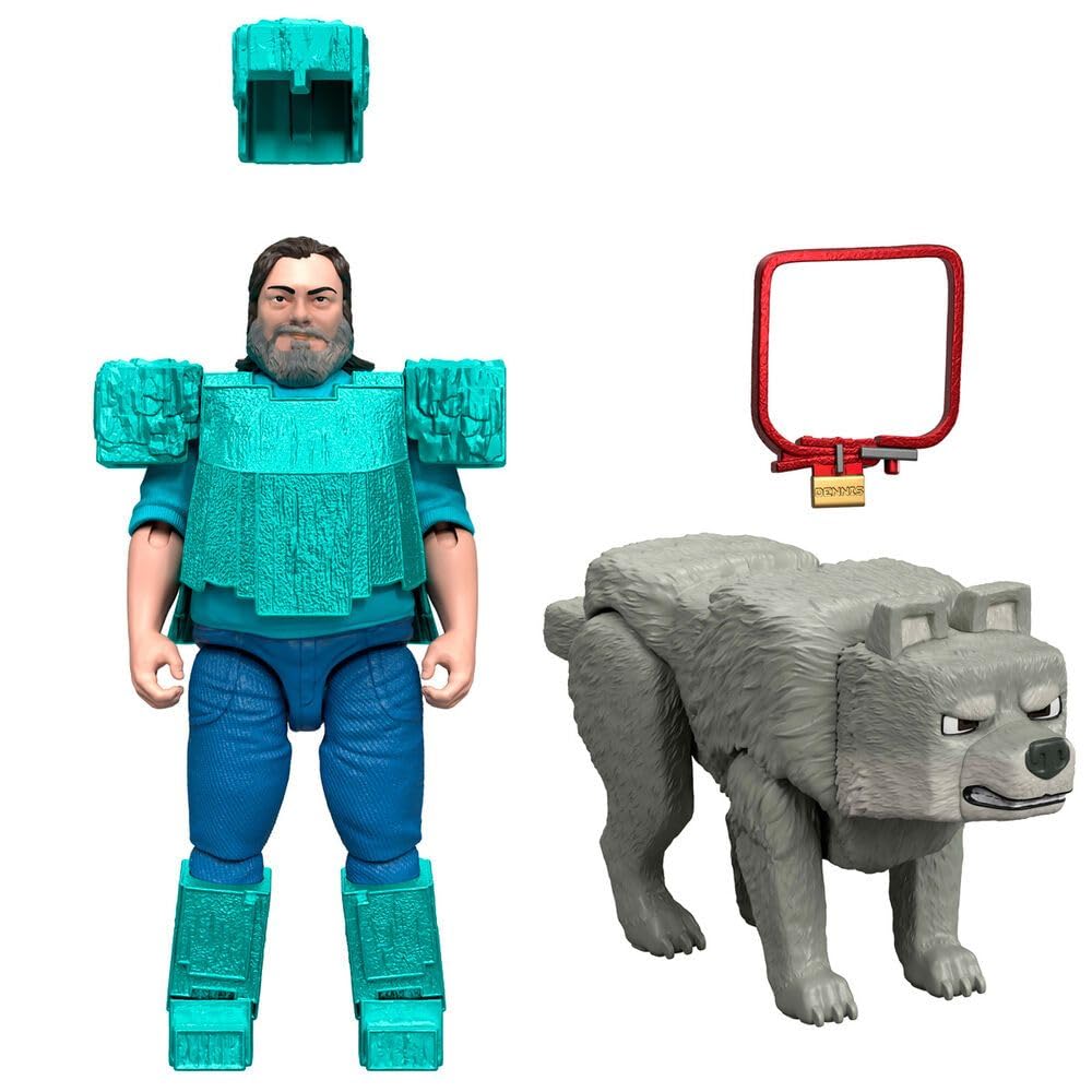 Mattel Minecraft 4-inch A Minecraft Movie Steve in Diamond Armor with Man's Best Wolf Dennis