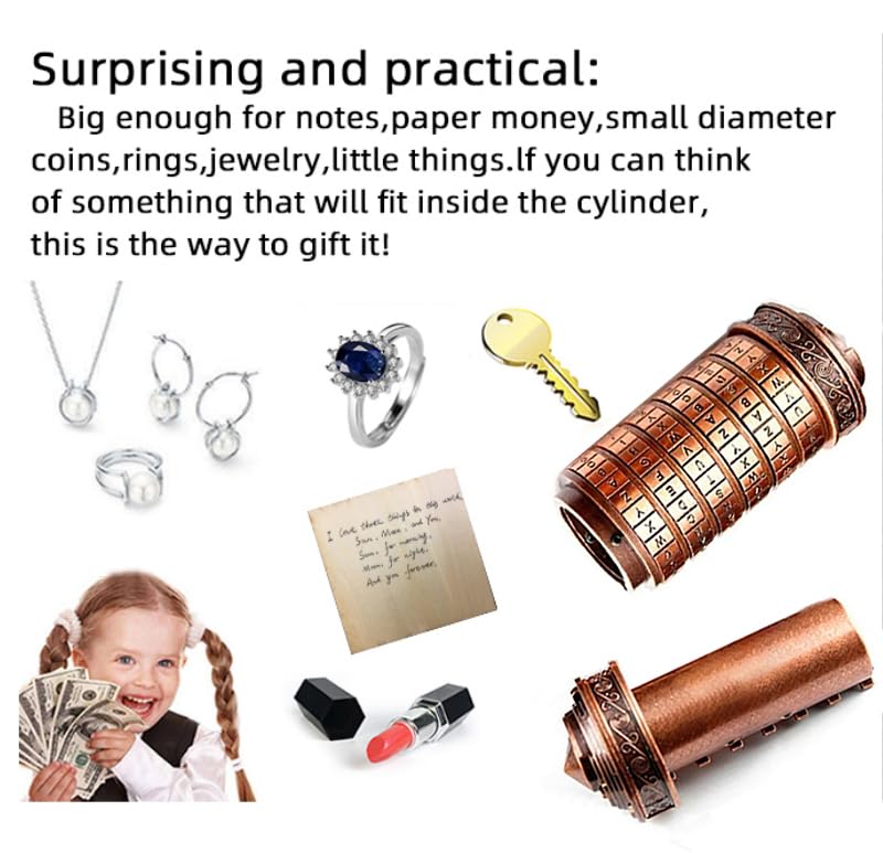 Unique Cryptex Da Vinci Code Mini Cryptex Lock Puzzle Boxes with Hidden Compartments Heavy Real Metal Novelty Birthday Big Enough for Notes,Paper