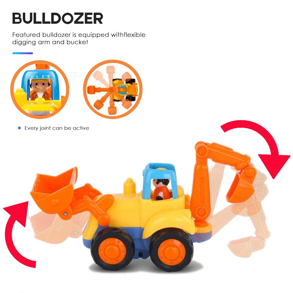 Yiosion Friction Powered Cars Push and Go Trucks Construction Vehicles Toys Set of Tractor Bulldozer Dump Truck Cement Mixer for Baby Toddlers Infants