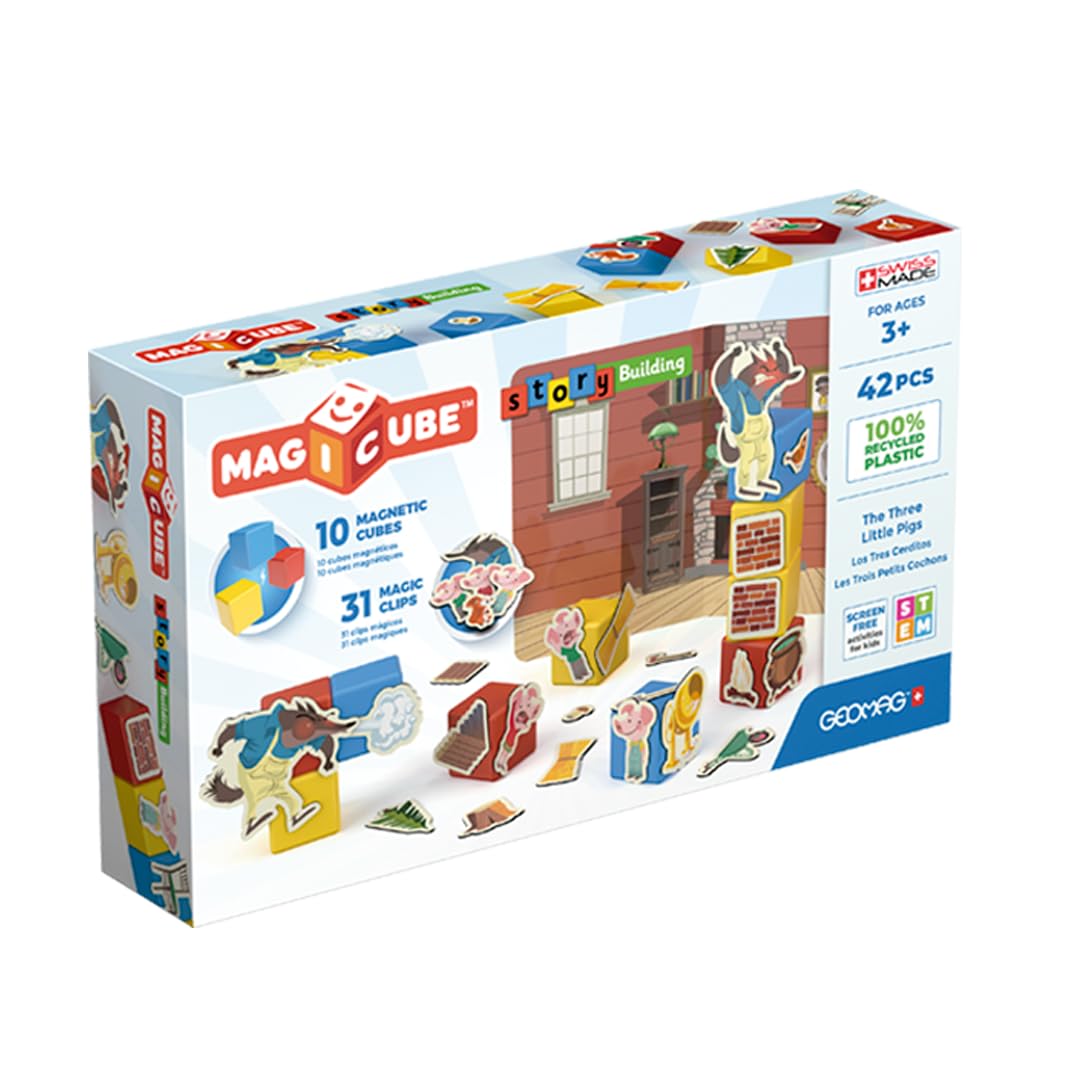 Geomag, Magicube Story Building Three Little Pigs, Magnetic Games Suitable for Children from 3 Years Old, Magnetic Theatre, 42-Piece Pack, 100%