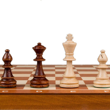 Wegiel Handmade European Professional Tournament Chess Set - Wooden 21 Inch Folding Board with Felt Base & Hand Carved Chess Pieces - Compartment