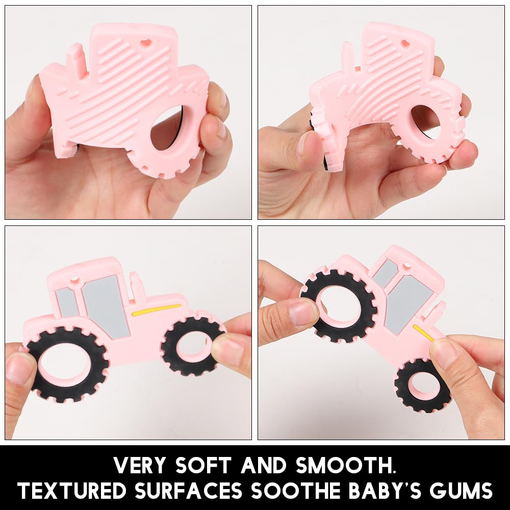 Baby Tractor Teething Toys,Food Grade Silicone Teether with One-Piece Pacifier Clip Holder,Baby Gift,Highly Effective Pain Relief for 3 Months+ Boy