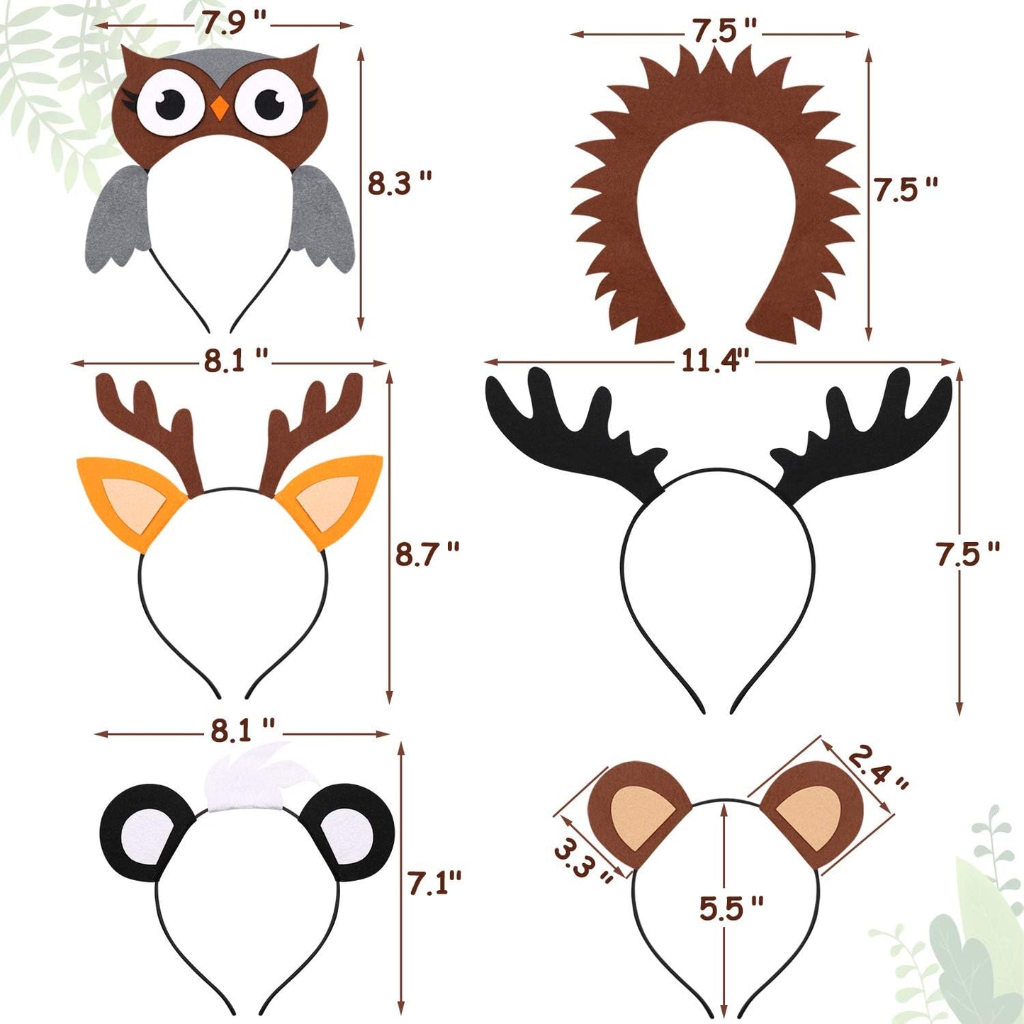 13PCS Woodland Animal Headbands Forest Friend Wild One Camping Theme Felt Ears Headbands For Woodland Creature Theme Baby Shower Birthday Party Favors