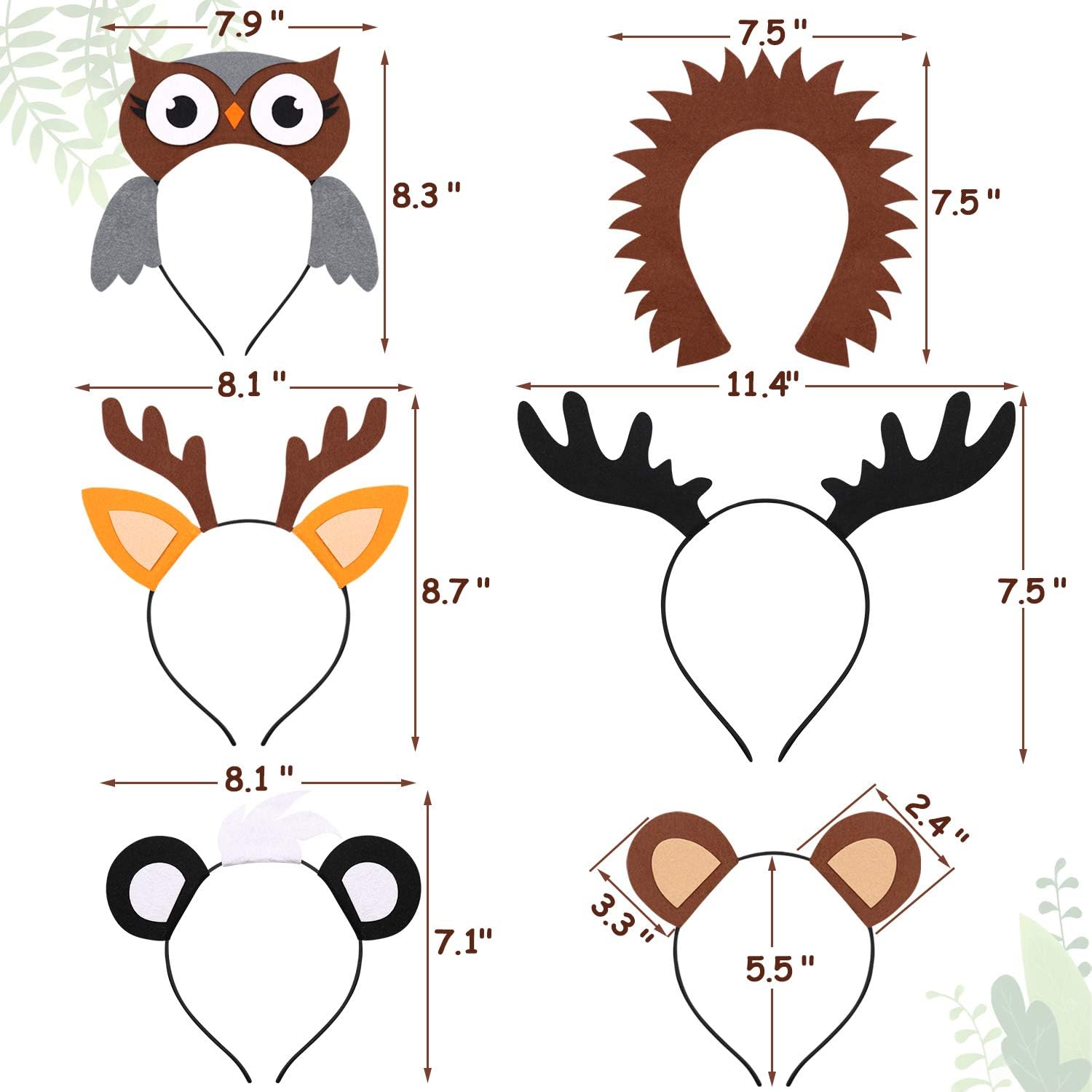 13PCS Woodland Animal Headbands Forest Friend Wild One Camping Theme Felt Ears Headbands For Woodland Creature Theme Baby Shower Birthday Party Favors