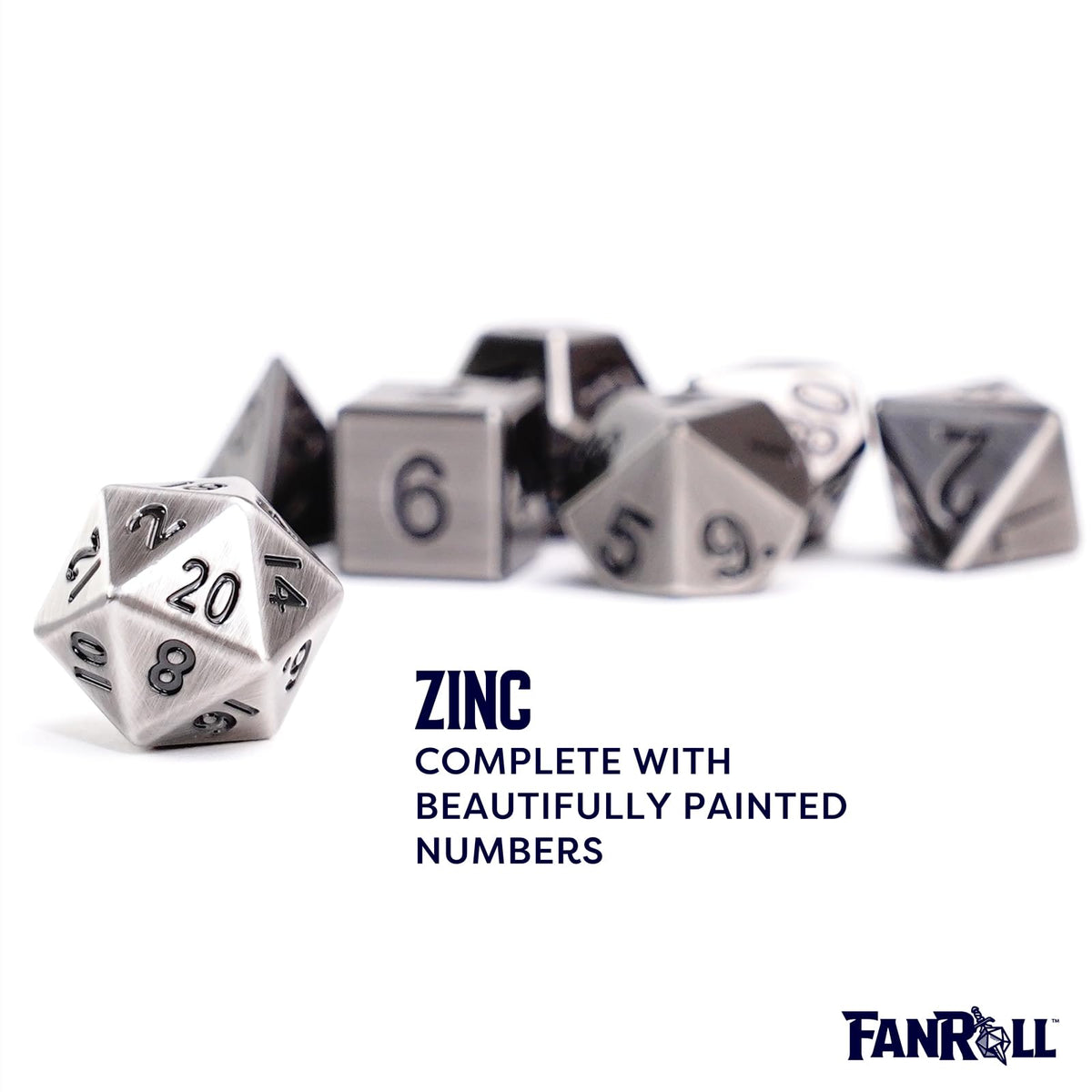 FanRoll 16mm Metal Polyhedral DND Dice Set: Antique Silver, Role Playing Game Dice for Dungeons and Dragons