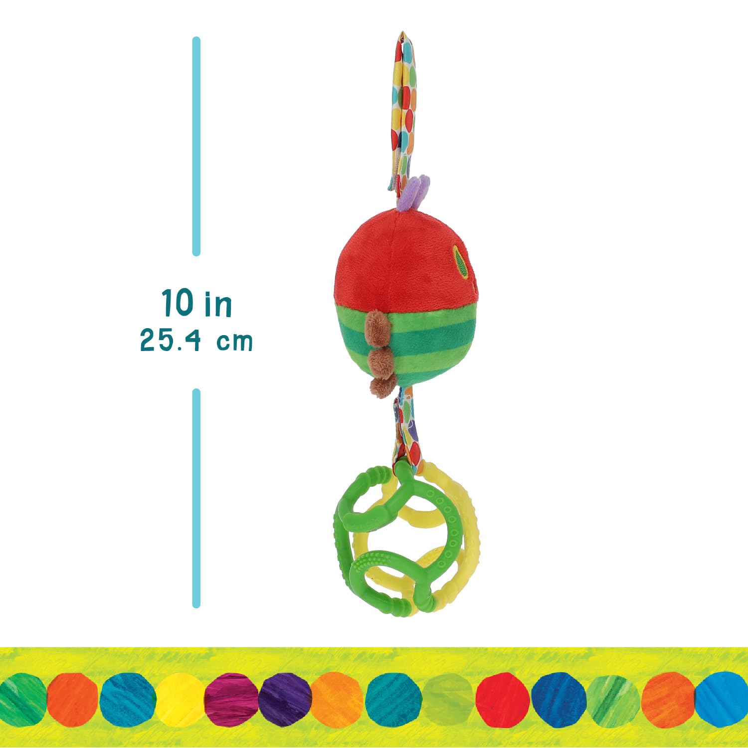 Eric Carle Very Hungry Caterpillar Chime Toy with Silicone Gummi Ogobolli - Makes Sound When Shaken and Great for Teething - Hanging Loop for On