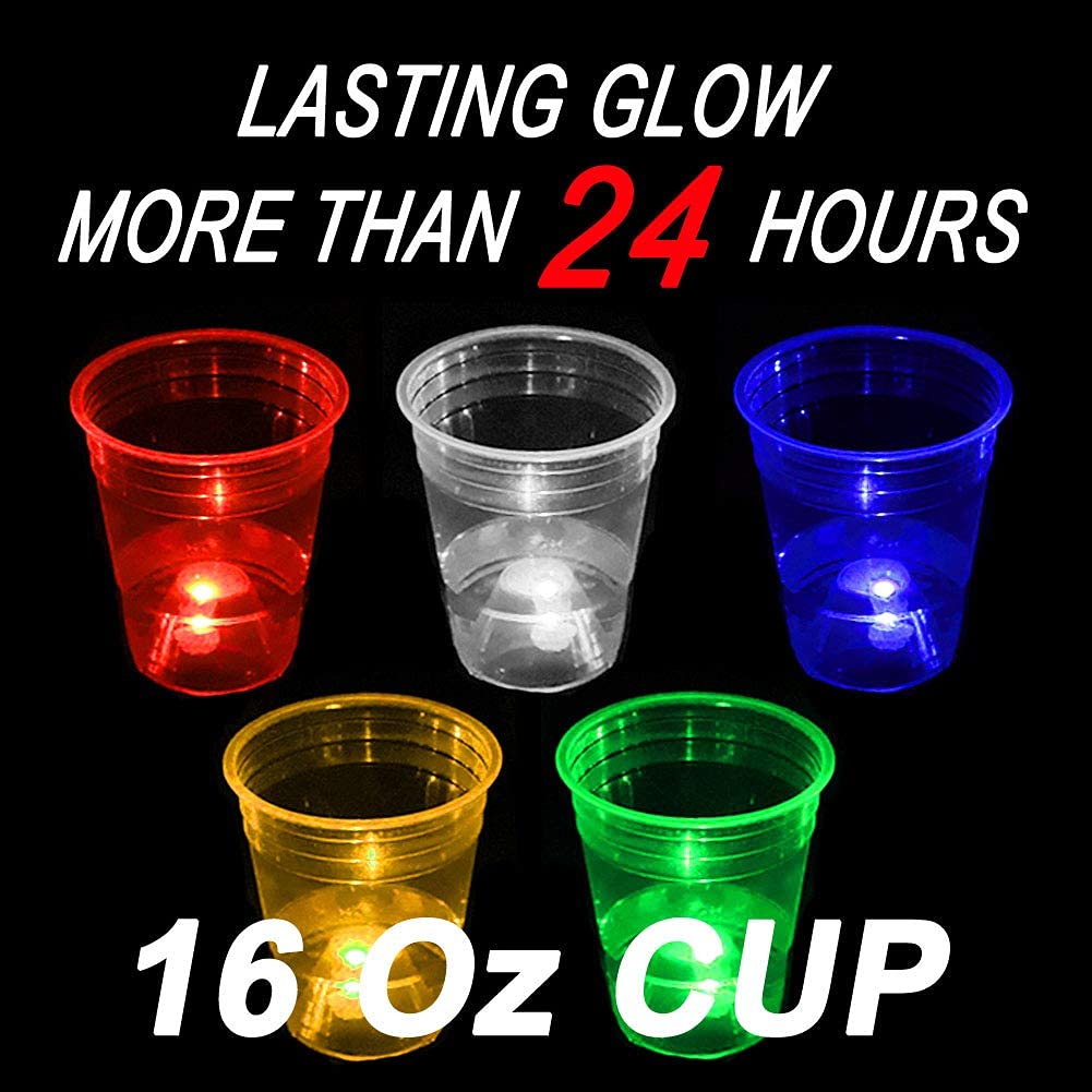 Glow in the Dark Beer Pong Set, Party Games for Beer Pong Table, 22 Light up Cups (5 Colors), 6 Glow Balls, 22 LED Lights, Storage Bag, Night Games