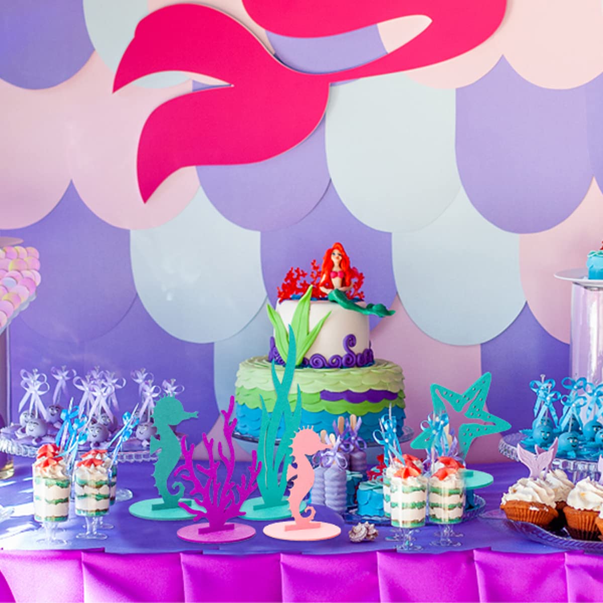 DECHISY 24 Pcs Mermaid Birthday Table Decorations Felt Table Centerpiece