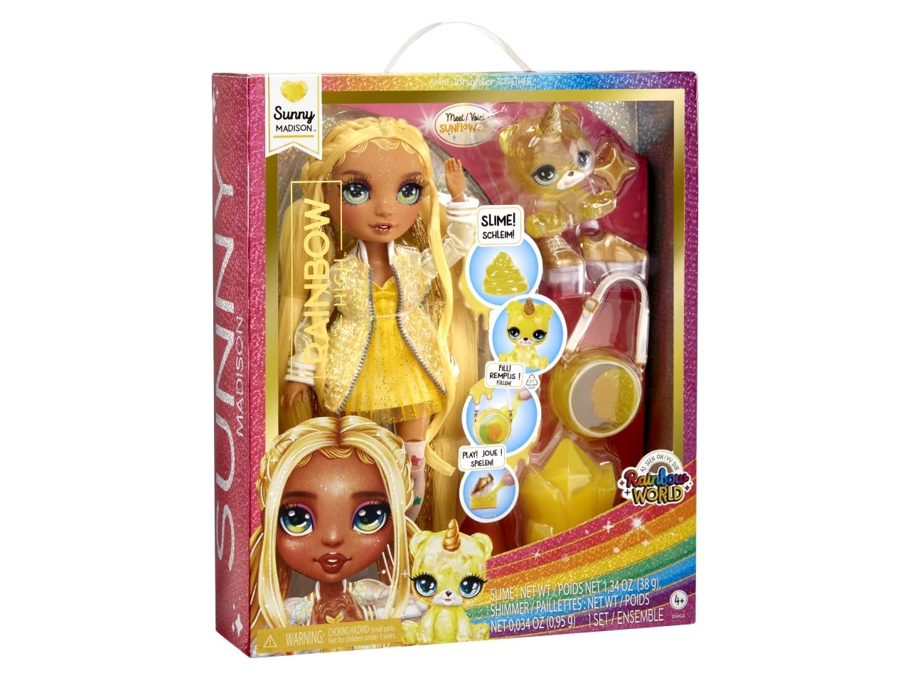 Rainbow HIGH Fashion Doll with Slime & Pet - Sunny (Yellow) - 28cm Twinkle Doll with Shining Deer, Magic Pet and Fashion Accessories - Children's Toy
