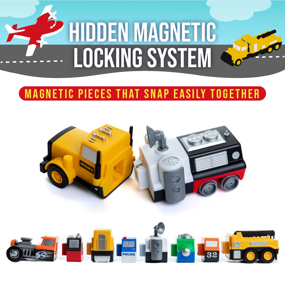 Popular Playthings Magnetic Vehicles for Toddlers 1-3, Mix or Match Car Toys, 21 Piece Gift for Kids - Vehicles Green