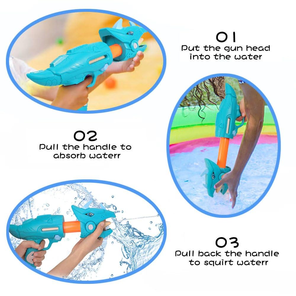 unanscre 2 Pack Dinosaur Water Blaster Soaker Gun for Kids, Dino Pump Action Outdoor Squirt Gun, Long-Range Shooting Water Squirters Toys