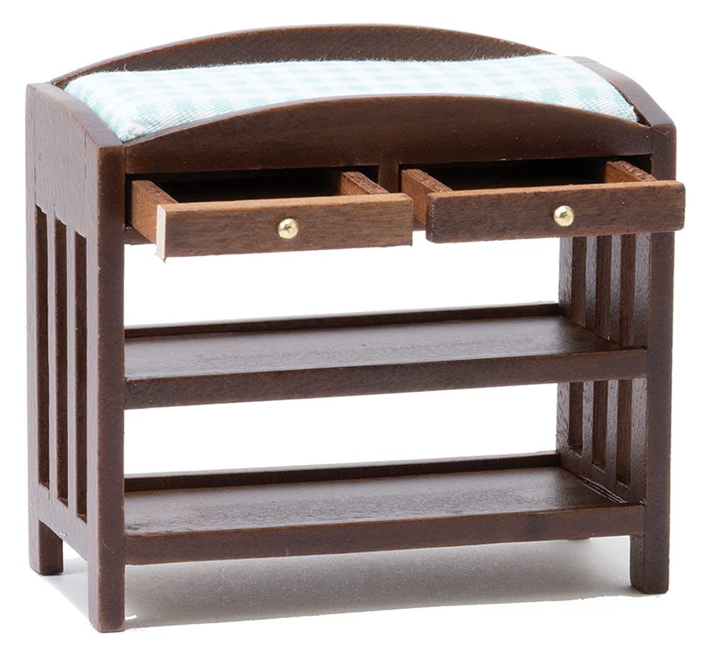 Classics by Handley Dollhouse Miniature Slatted Changing Table with Mattress (Walnut Changing Table with Blue Mattress)