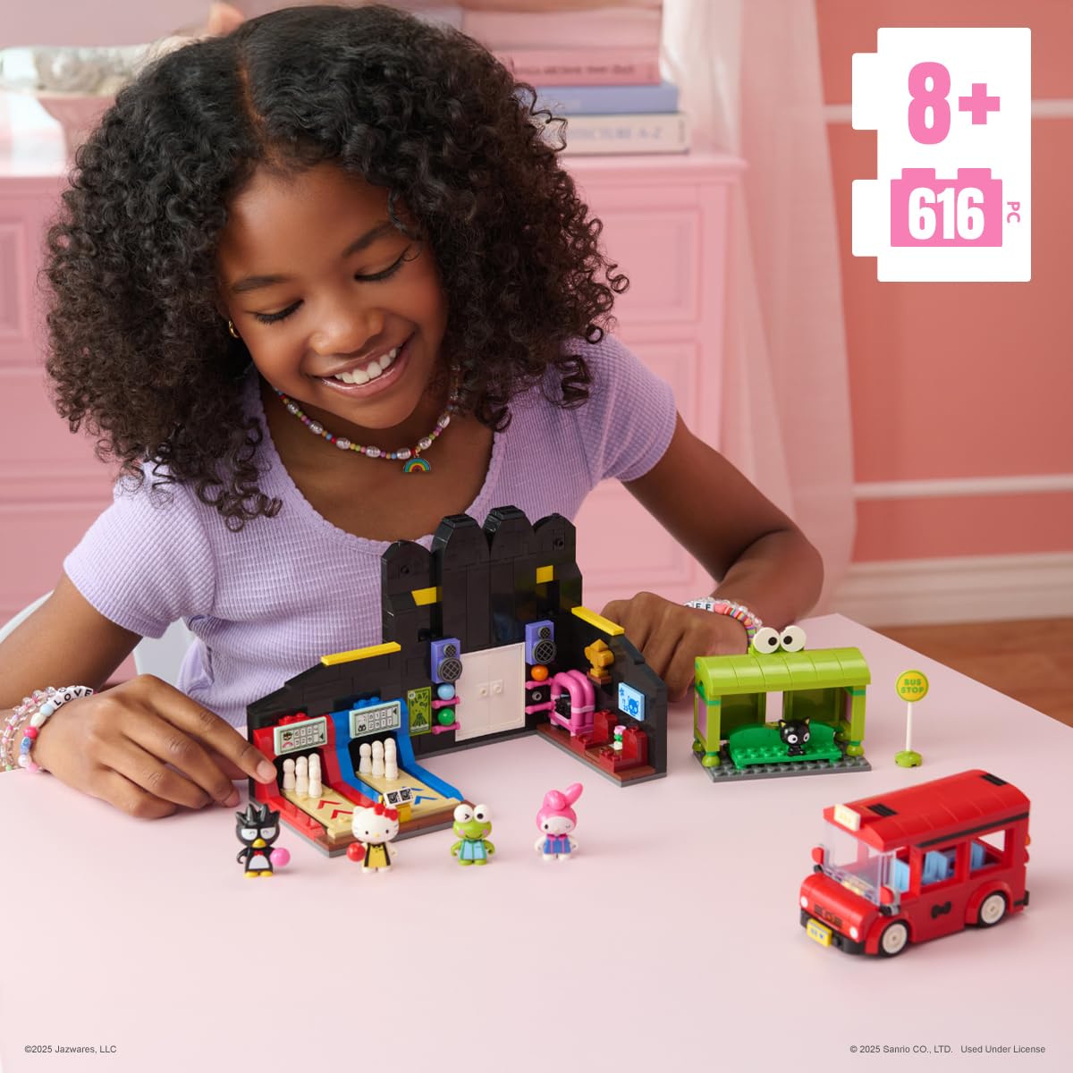 BLDR Hello Kitty and Friends, Badtz-Maru’s Bowling Alley Building Set - Hello Kitty, Keroppi, Badtz-Maru, My Melody, & Chococat Minifigures - 8+, 0132