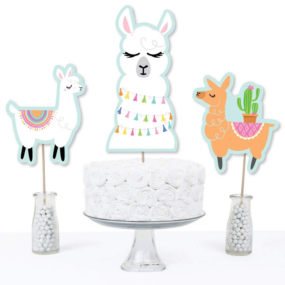 Big Dot of Happiness Whole Llama Fun - Llama Fiesta Baby Shower, Birthday Party Centerpiece Sticks - Table Toppers - Set of 15