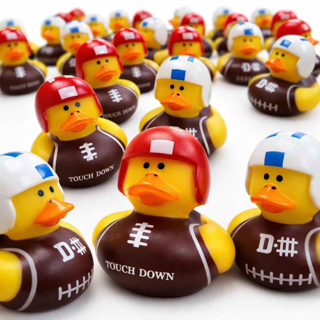 GIFTEXPRESS 24 Pack Football Rubber Duckies, 2 Inch Mini Sports Theme Ducks with Helmets, Assorted Styles, Touchdown Bath Toys for Game Day, Football