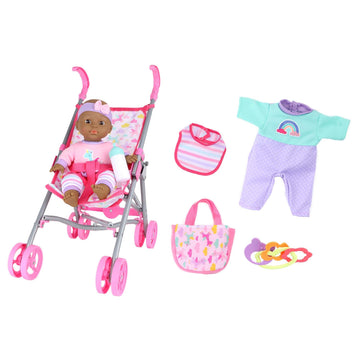 Gigo Dream Collection 12" Baby Doll Care Gift Set with Stroller - African American in Gift Box