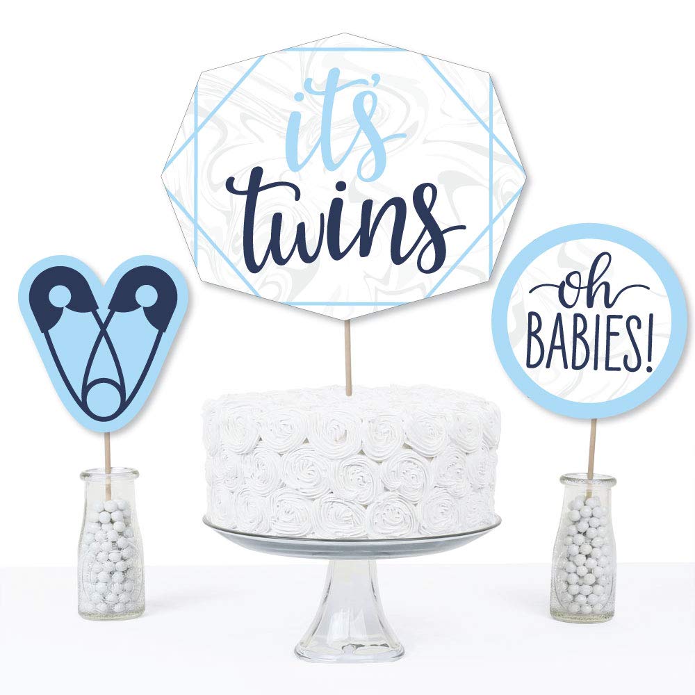 Big Dot of Happiness It's Twin Boys - Blue Baby Shower Centerpiece Sticks - Table Toppers - Set of 15