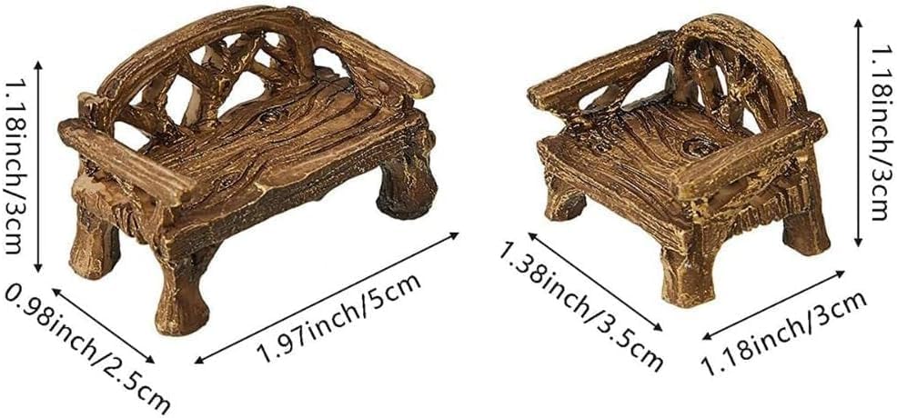 Brown Fairy Garden Furniture Ornaments Miniature Resin Chair Bench Doll House Decor Home Garden Miniatures Resin Micro Landscape Decoration Bench