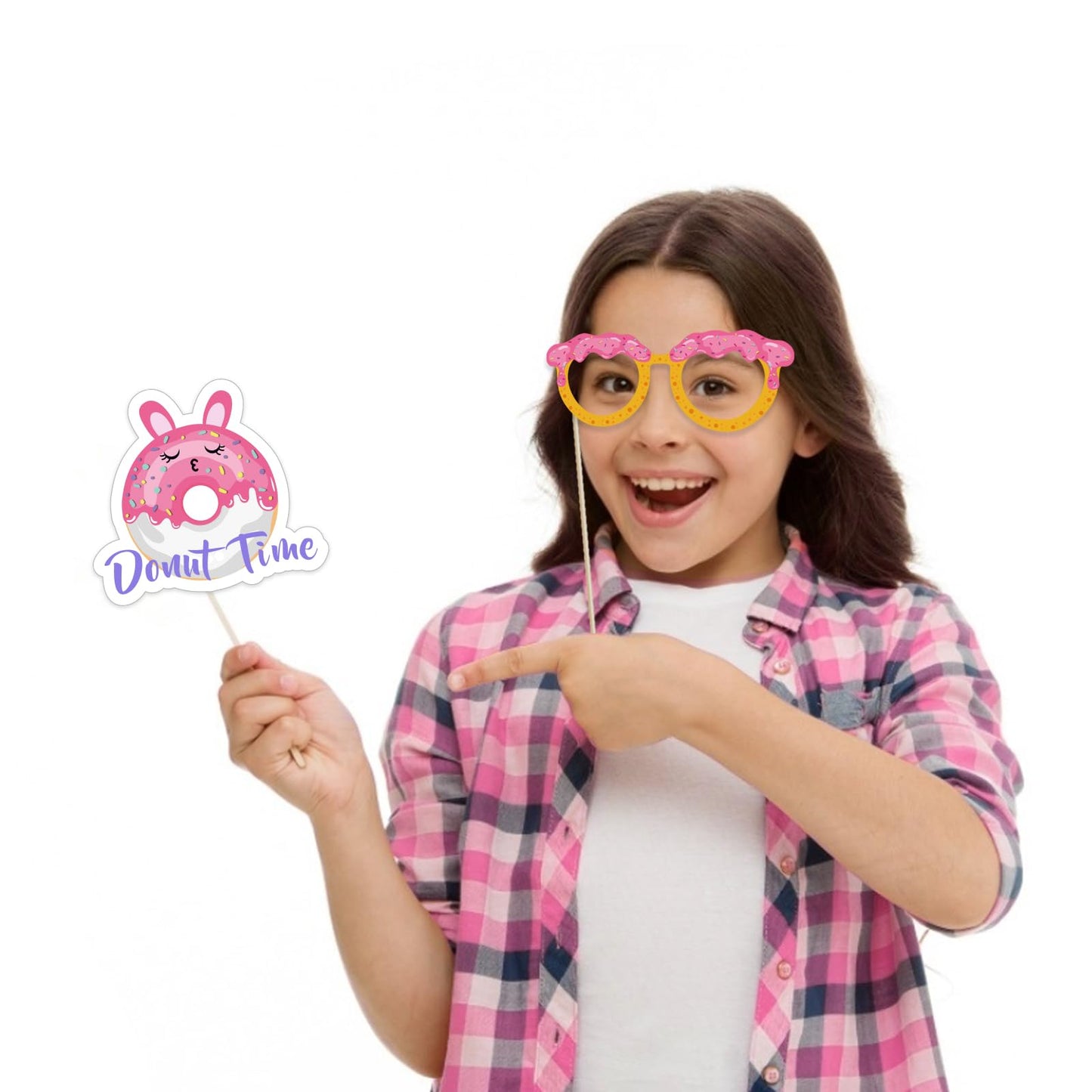 25Pcs Donut Photo Booth Props, DIY Donut Birthday Party Selfie Props, Funny Photo Prop Pack for Girls Birthday Party Wedding Decorations