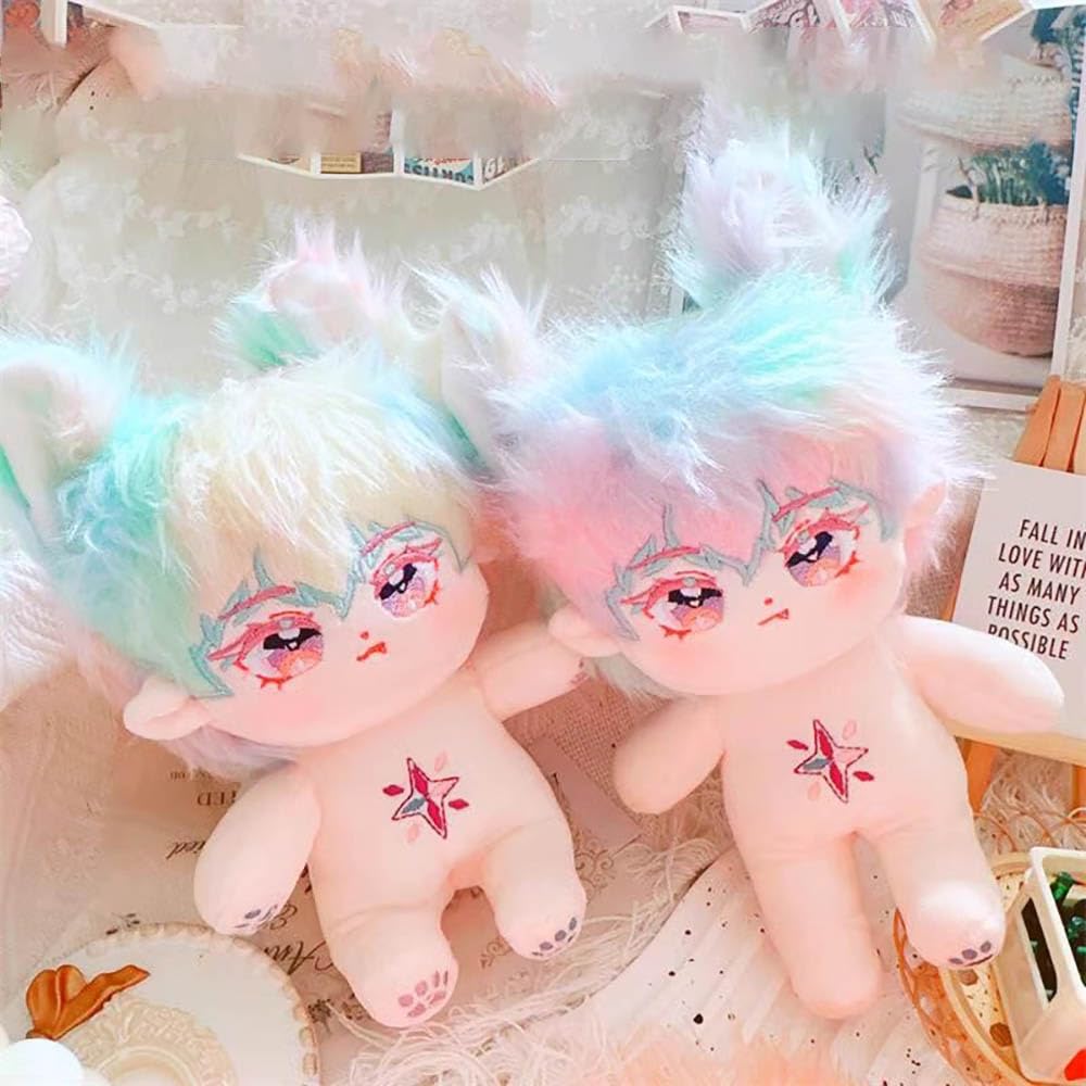 niannyyhouse 20cm Plush Doll Red Colorful Brown Hair Boy Humanoid Stuffed Body no Attribute Wearable Clothing (2-Without Skeleton)