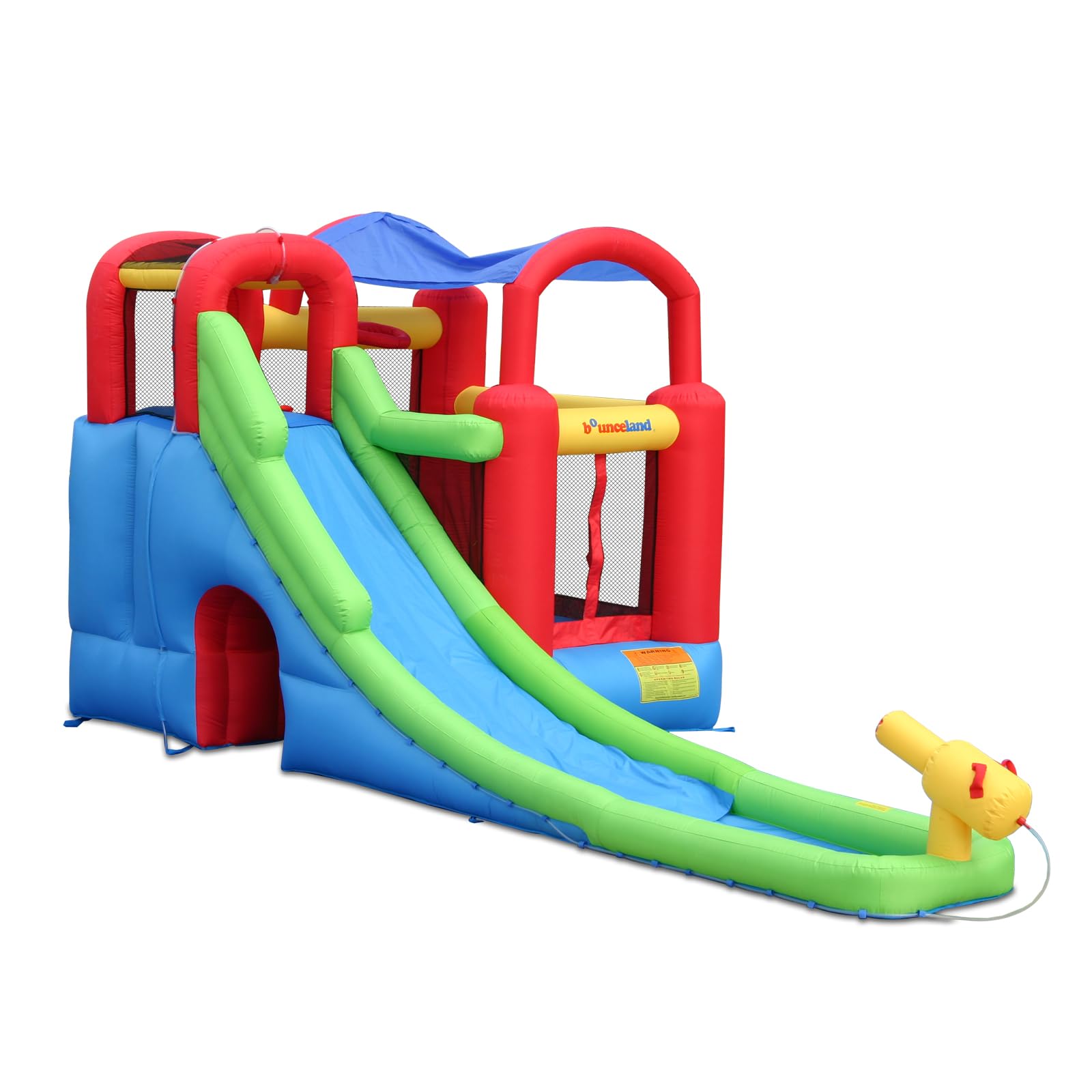 Inflatable Bounce House or Water Slide Wet or Dry with Sun Roof, Ball Pit 30 Balls, Water Gun, Fun Bouncing Area with Basketball Hoop, Long Slide