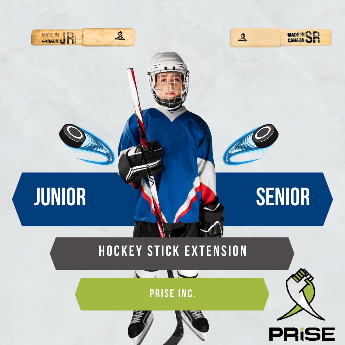 Prise | Solid Hockey Wood Stick Extention that fits All Composite Hockey Sticks. You can Extend Your Stick up to 12 inches. Very Robust, the tip is
