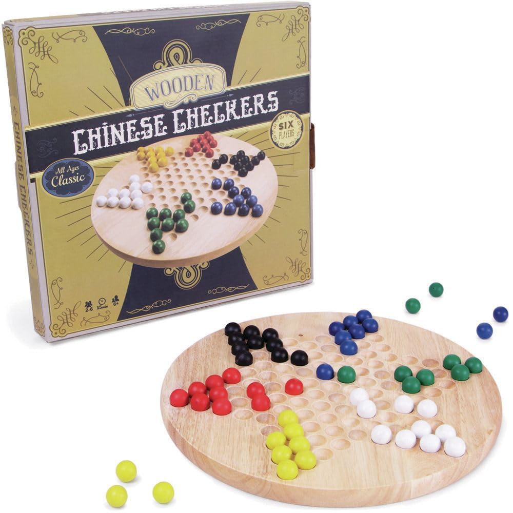 All Natural Wood Chinese Checkers with Wooden Marbles by Brybelly (1-Pack)