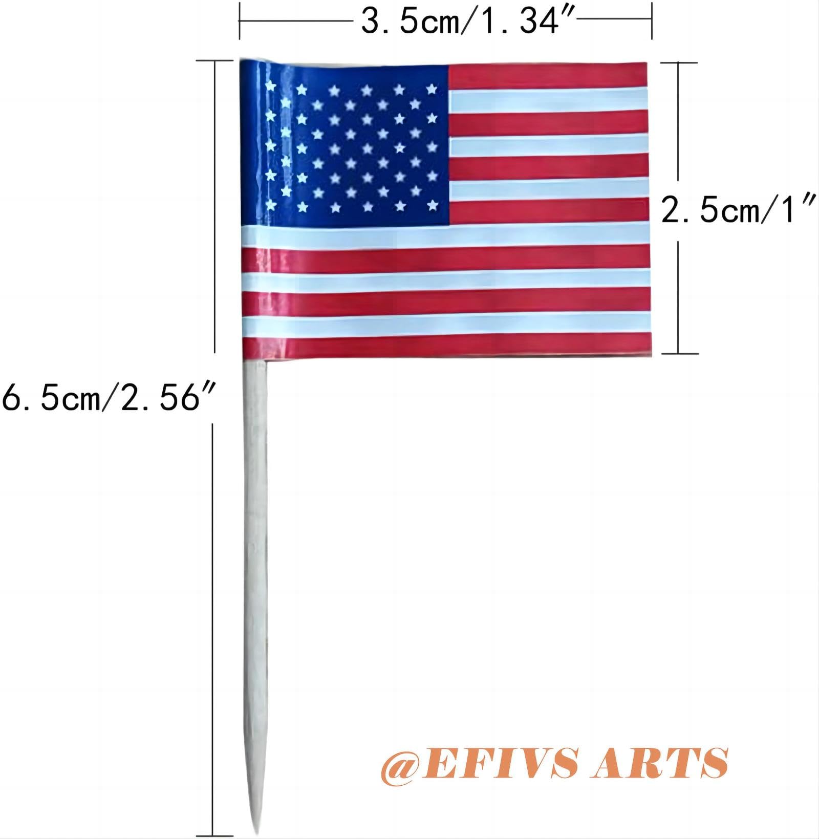 Efivs Arts 100 Pcs 4th of July American Toothpick Flag Toppers Cake Decorations Independence Day Patriotic Cupcake Toppers Picks for Army Graduation