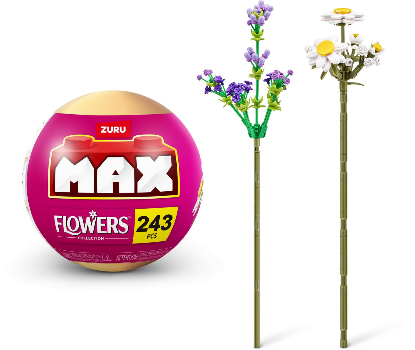 ZURU MAX Premium Garden Building Bricks Collection, Long Flowers Set with 2 Flowers, up to 233 Pieces, 10 Designs to Collect