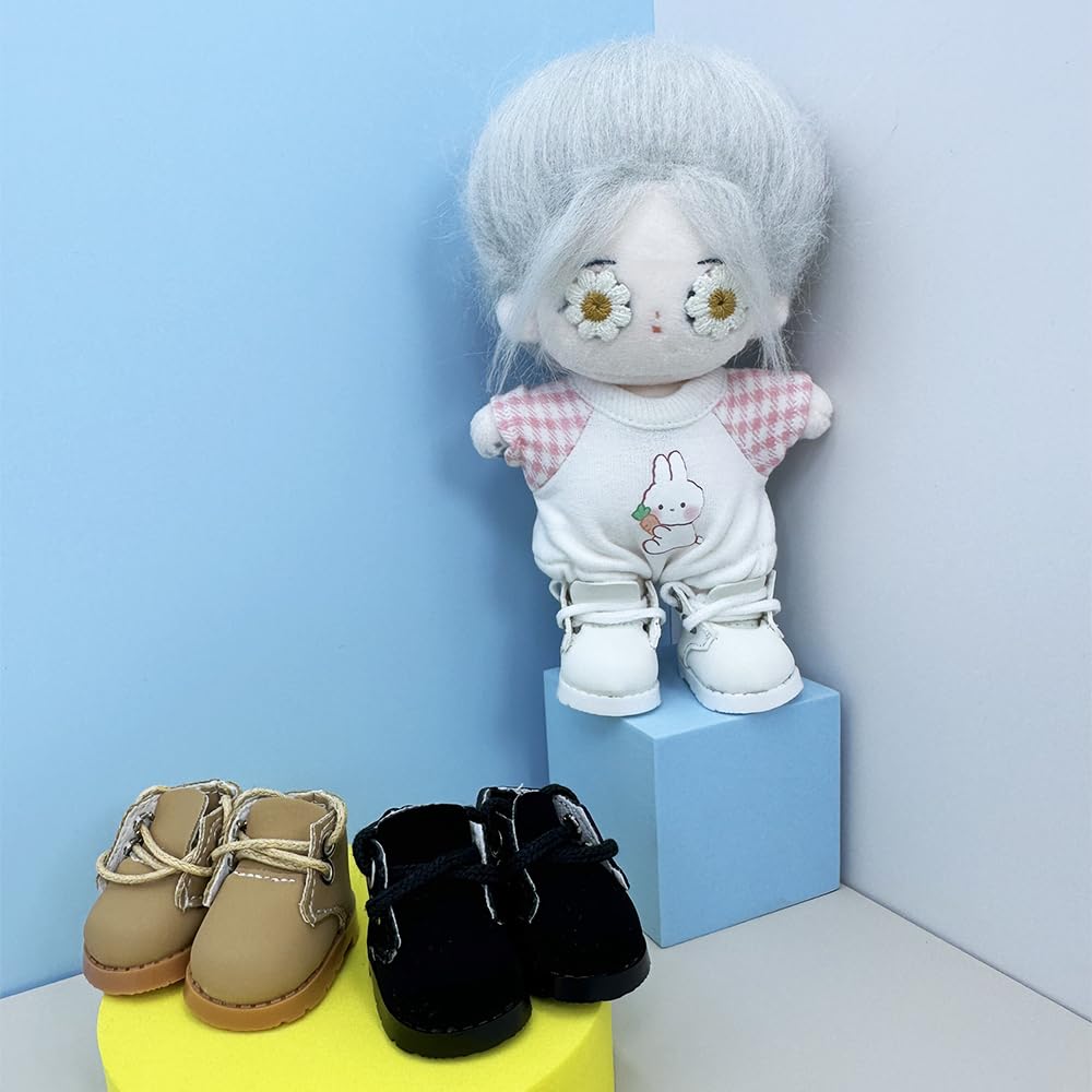 niannyyhouse 10cm Plushie Doll Leather Shoes Length 3.8cm Doll Dress Up (Black+Brown)