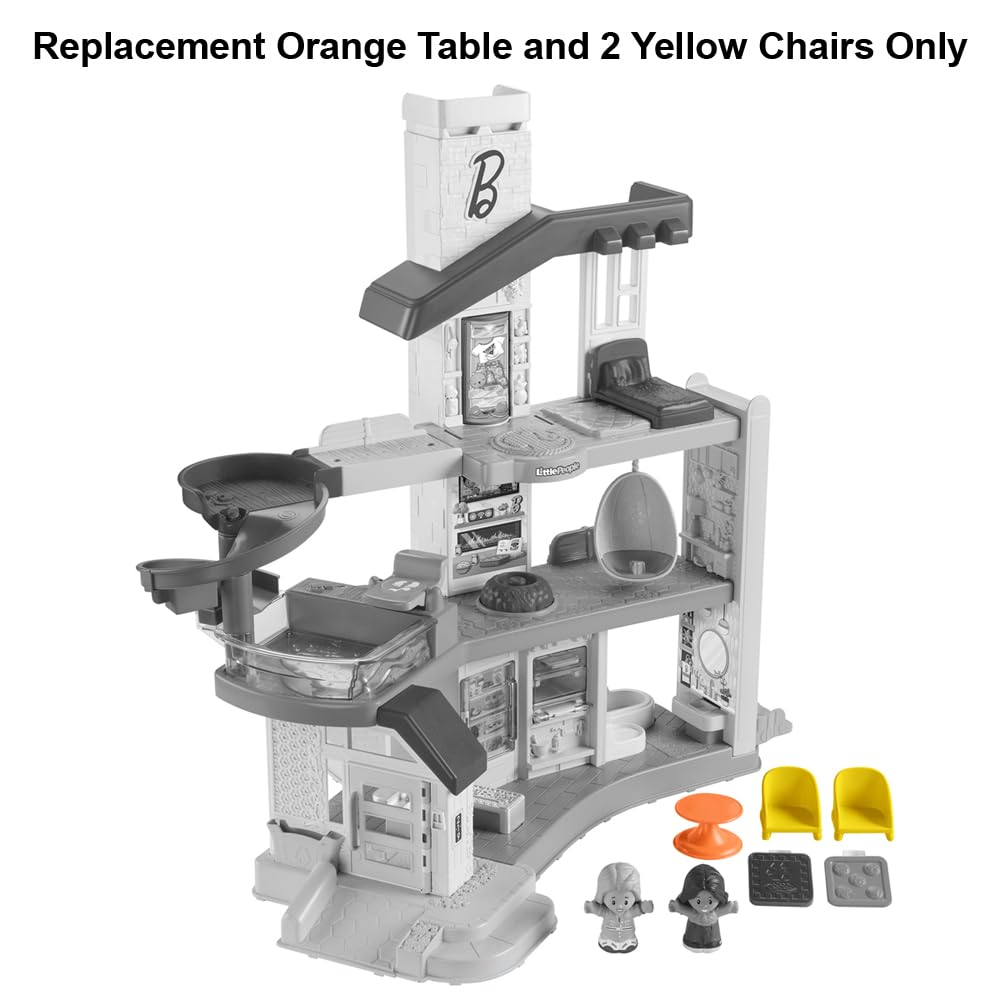 Replacement Parts for Fisher-Price Little People Figure Playset HCF61 - Inspired by Barbie Dreamhouse - Includes an Orange Table and 2 Yellow Chairs