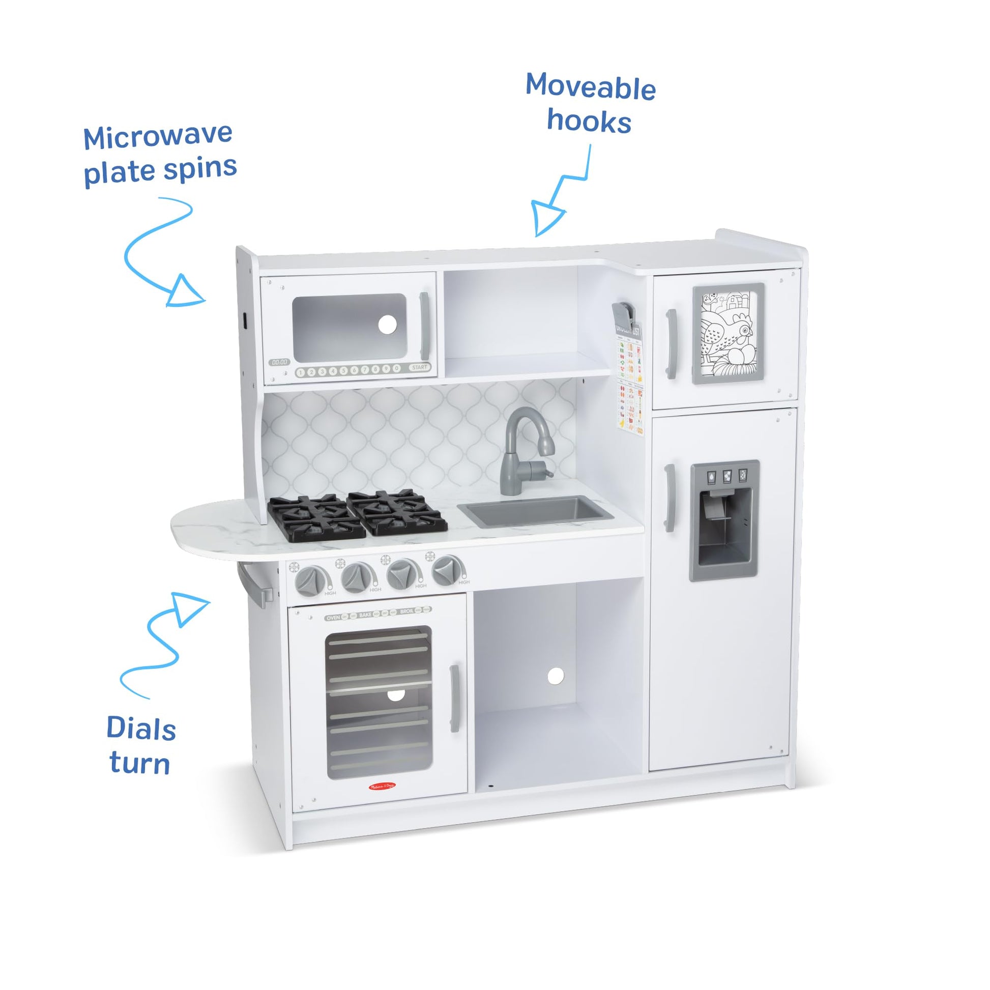 Melissa & Doug Wooden Chef’s Pretend Play Toy Kitchen with “Ice” Cube Dispenser - Cloud White, Kids Kitchen Play Set, for Toddlers and Kids Ages 3+ -