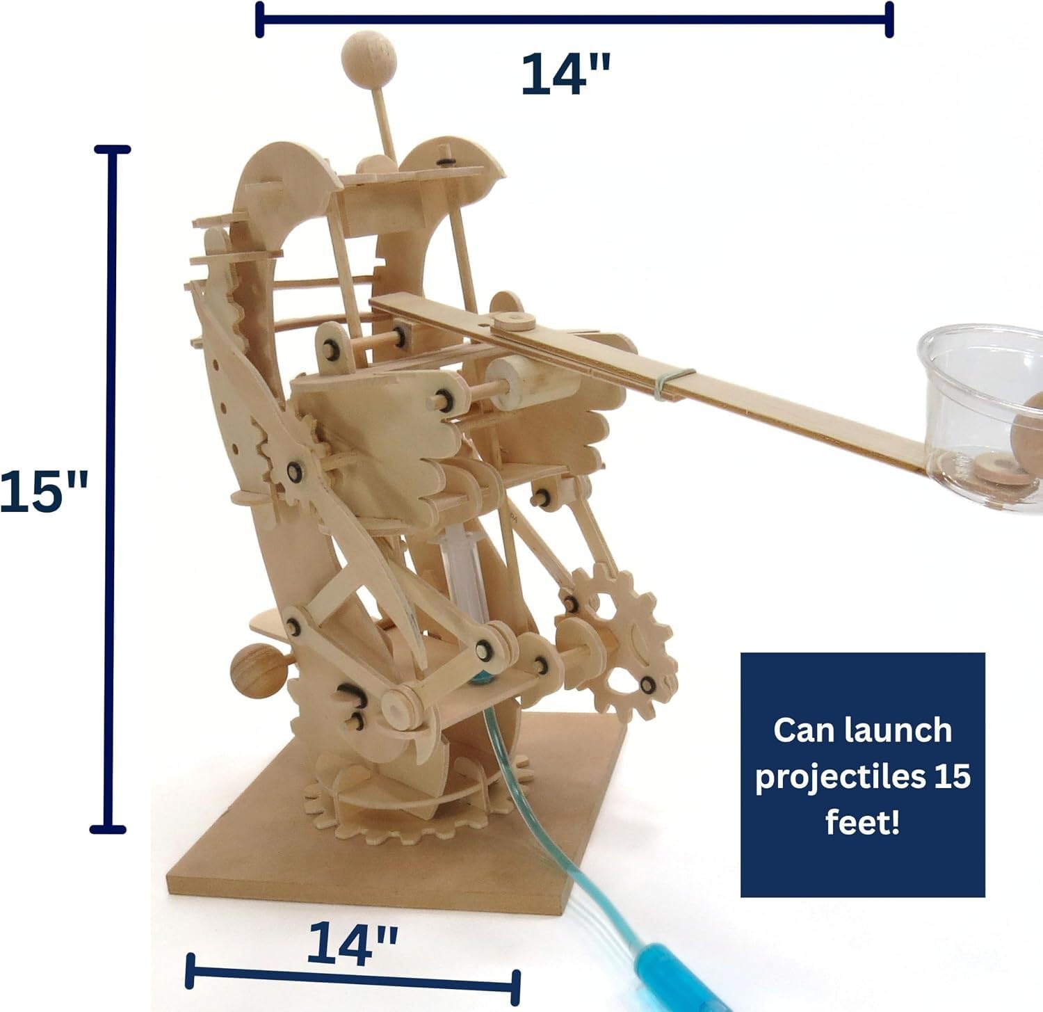 PATHFINDERS STEM Kits- Hydraulic Gearbot - Wooden STEM Building Catapult | Build-It-Yourself Hydraulic Robot with Gears & Launcher | Educational