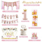 Baby Girl 1st Birthday Decorations Supplies - Balloon Boxes, Pink Gold Balloons Garland Arch Kit?Party Backdrop, High Chair Banner, Crown, Photo