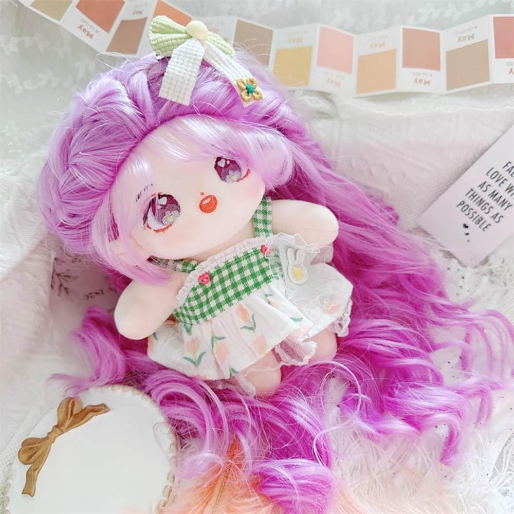 niannyyhouse 20cm Plush Doll Purple Wave Roll Hair Girl Humanoid Stuffed Body Wearable Clothing Dress Up Gifts (3-with Skeleton)