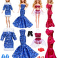8 Pcs Doll Dress & Shoe Bundle - 4 Sparkly Party Dresses + 4 Shoe Pairs | 11.5" Fashion Doll Gift Set (Blue-Red)