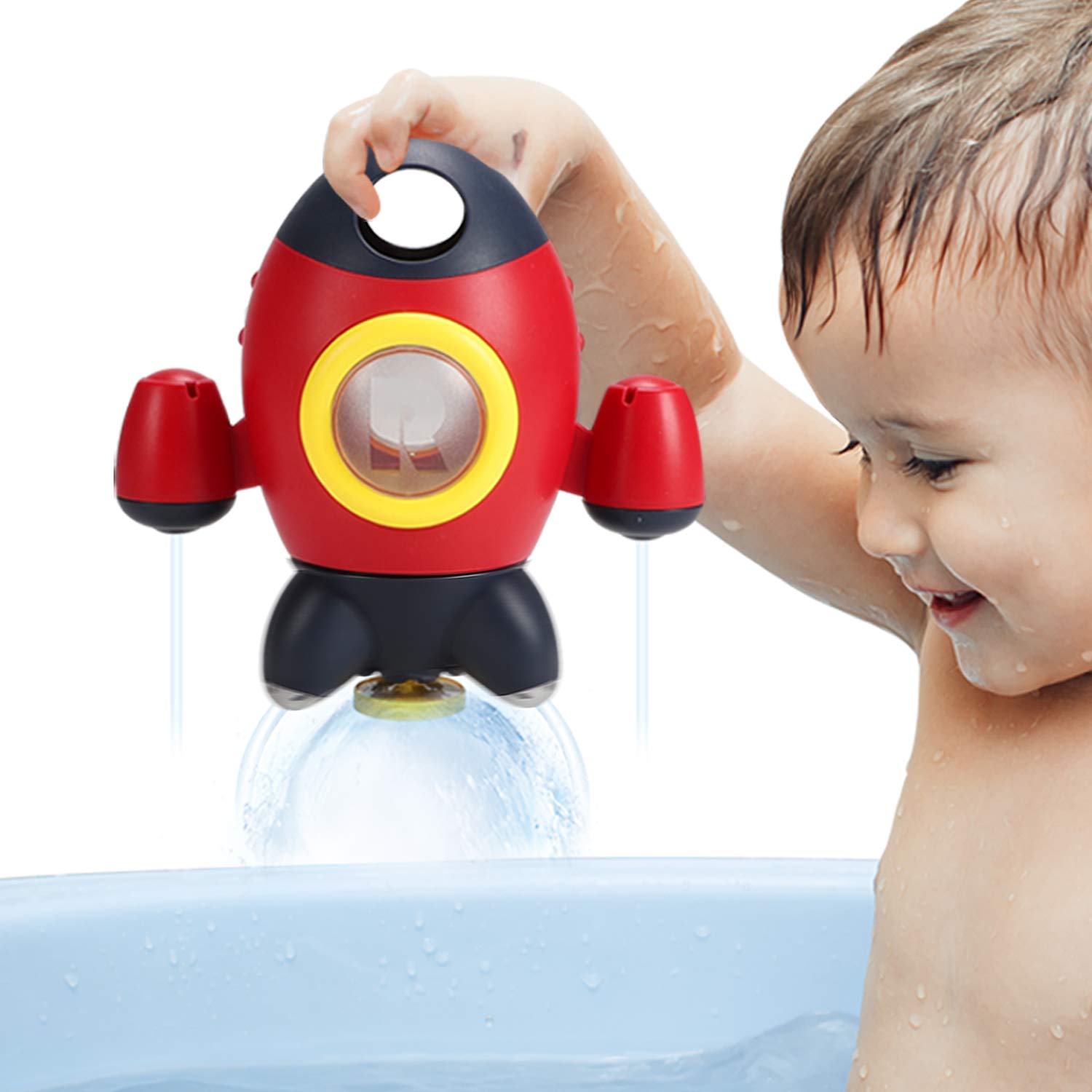 Elovien Bath Toys, Space Rocket Bath Toys for Toddlers 1-3, Spray Water Baby Bathroom Toys with Rotating Fountain, Shower Bathtub Toys for Toddlers
