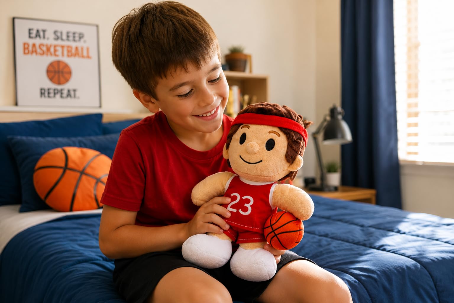 Olivia Martini Basketball Plush Toy for Kids, 10 Inch Soft Stuffed Basketball Player Doll, Cute Sports Plushie for Boys & Girls, Basketball Gift