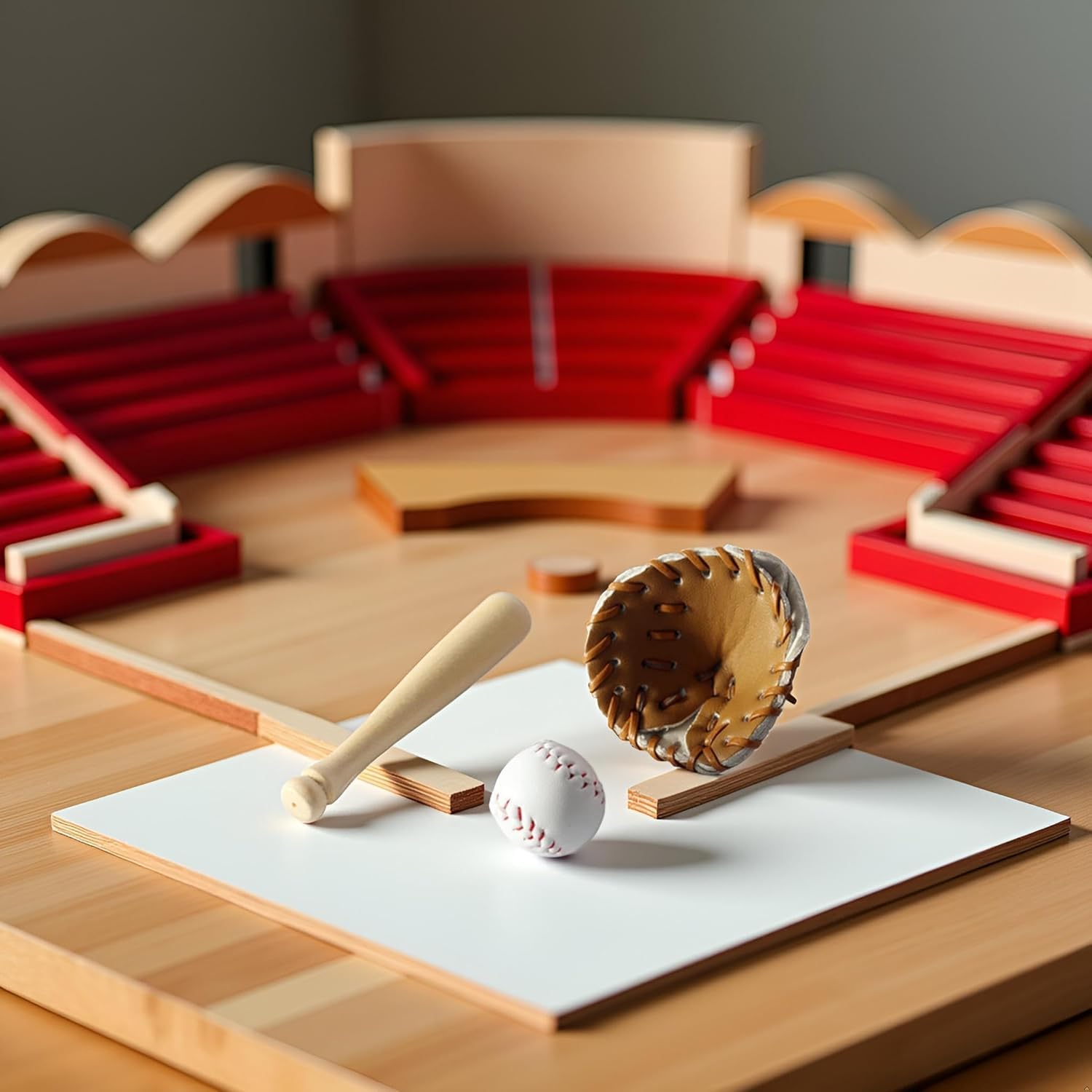6Pcs/Set Khaki Dollhouse Baseball, 1/12 Scale Miniature Accessories, Wood Miniature Baseball Glove Set for Scene Decor